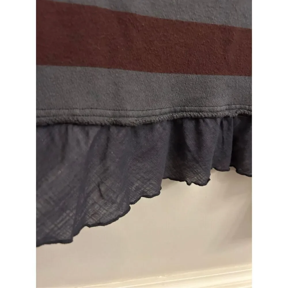 We The Free Multi Media Striped Sweater with ruffle hem Sz XS Preppy Academia